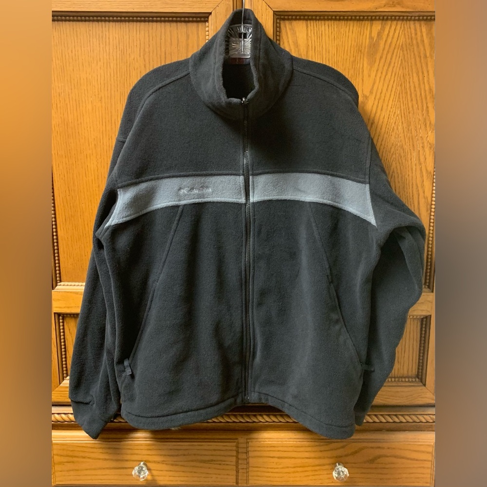 Columbia Men’s Fleece Black Grey Zip Up Collared Jacket Zipped Pockets Large